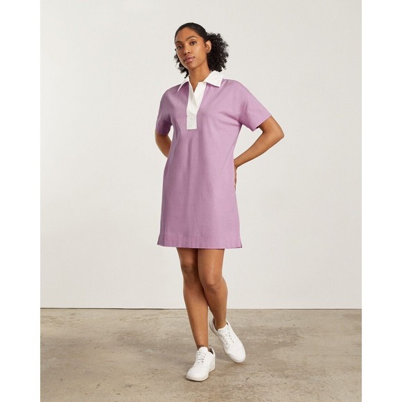 Everlane Medium The Organic Cotton Polo Mini Shirt Dress Purple Short Sleeve New - Picture 2 of 15
